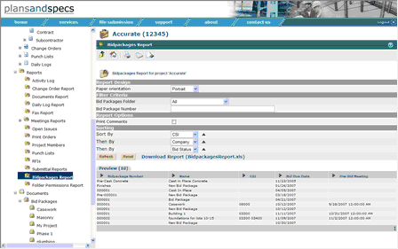 Bid Package Reports Screen